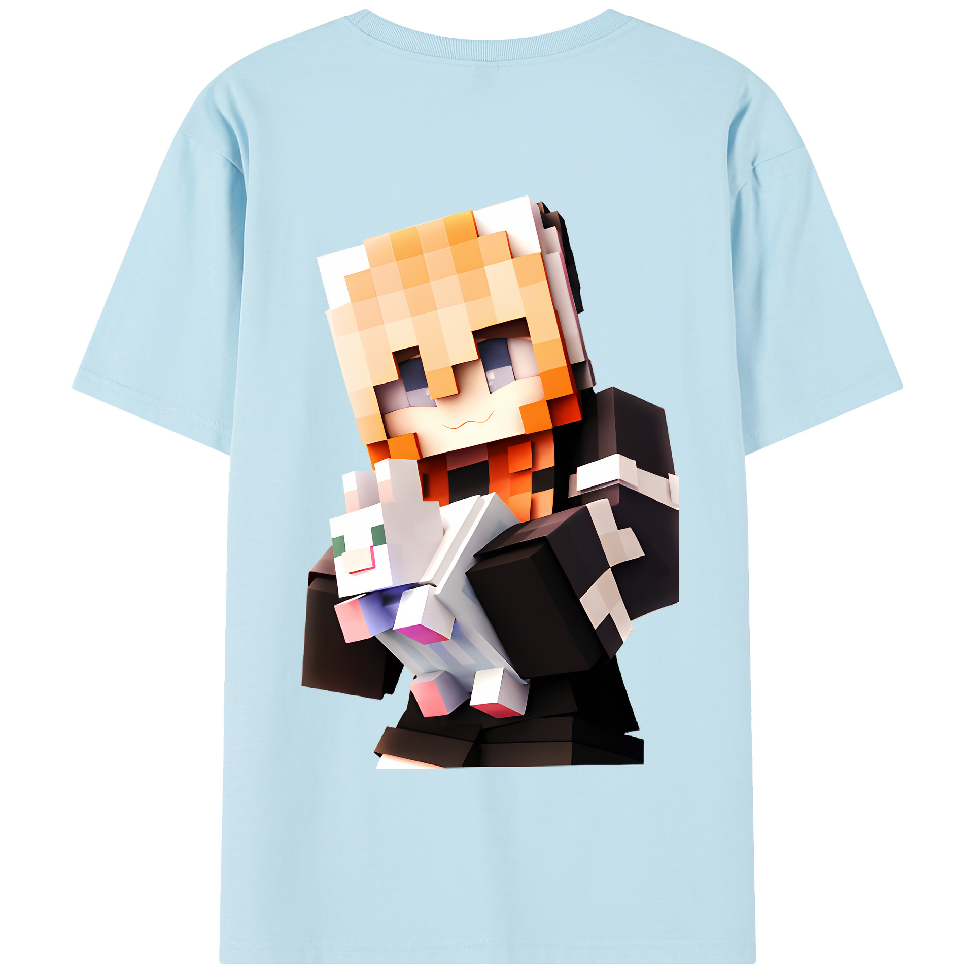 （画像用） マインクラフト ブロックの世界 Minecraft MC Block world 綿100％半袖Tシャツ（背面プリント）
